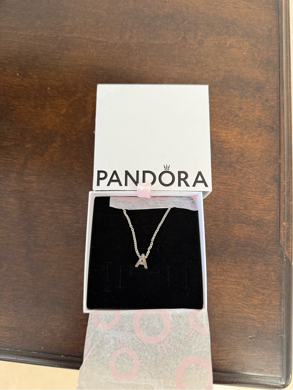 Pandora Silver Initial A Necklace - White & Silver